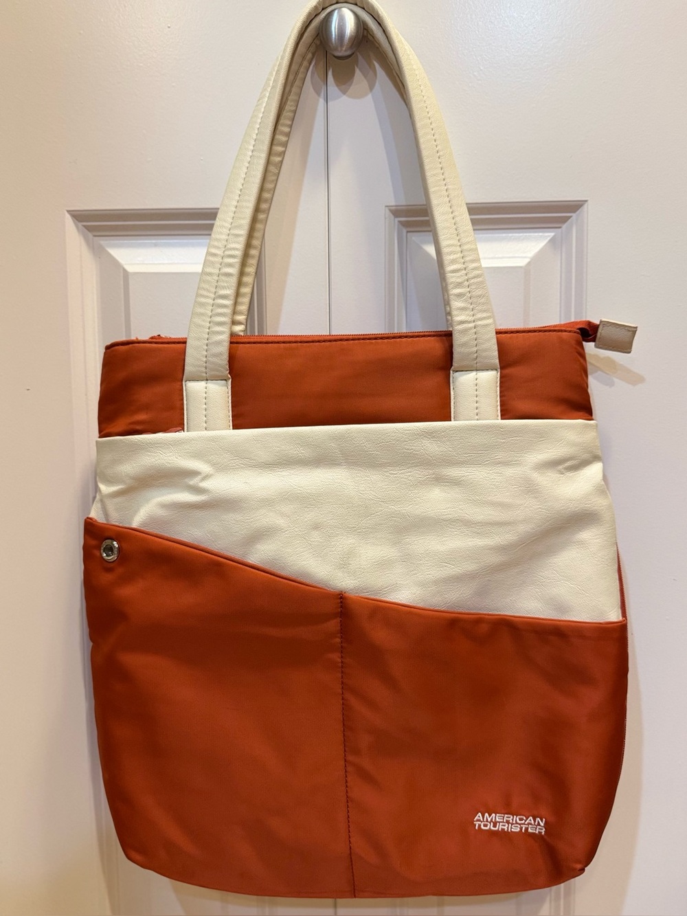 American Tourister Vertical Laptop Shoulder Bag Orange & Cream